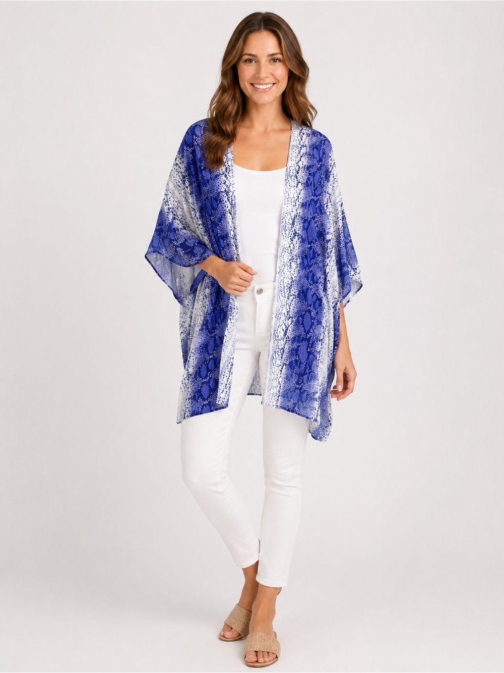Angie Blue snake print open from short sleeve cardigan kimono